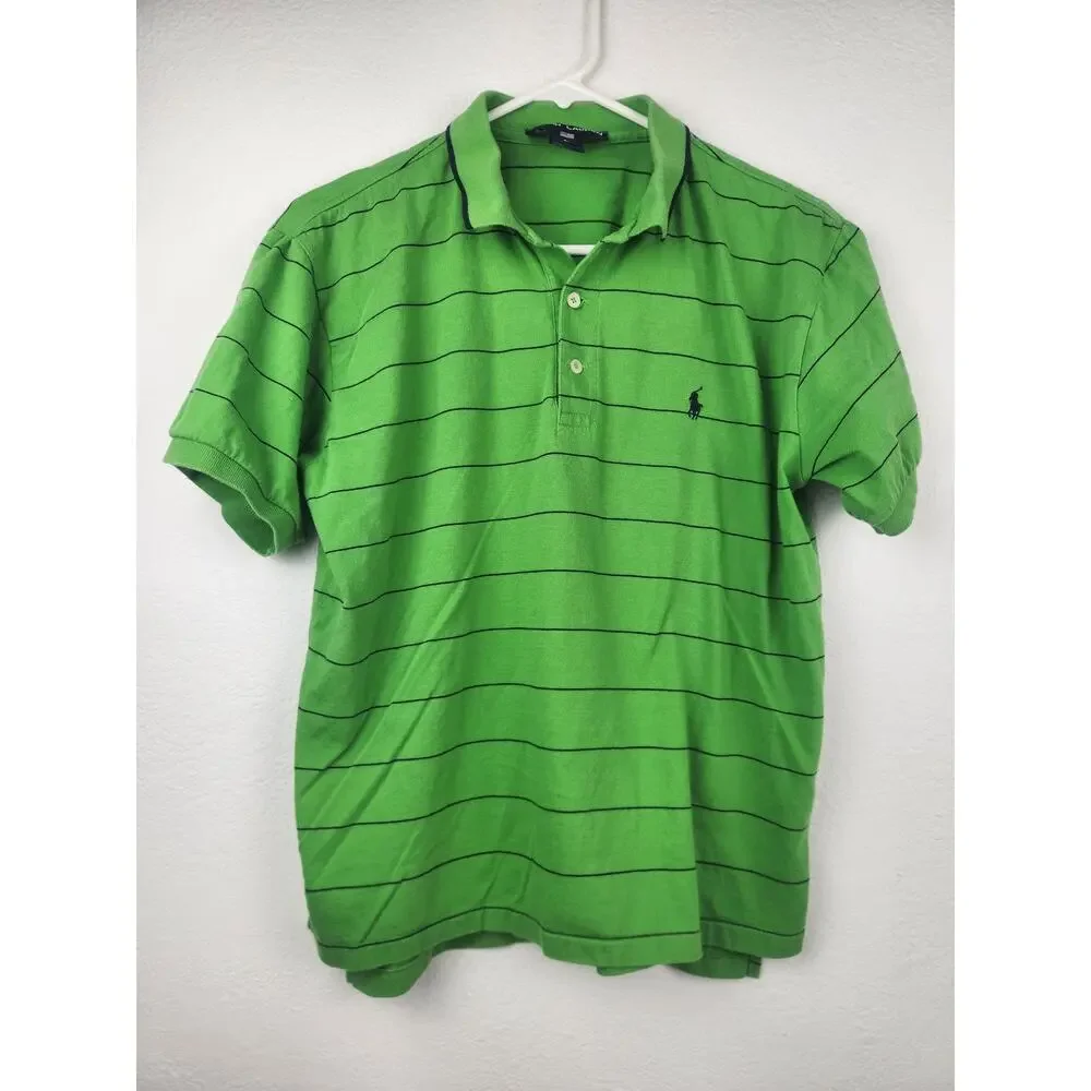 Ralph Lauren Polo Sport Polo Green Shirt Striped Size Large Men Short Sleeve